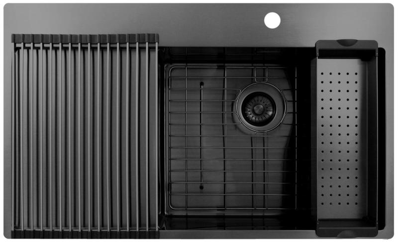 Pure.Sink Exclusivo Gun Metal zlew z obszarem ociekającym 86x52 cm Tapwing po prawej stronie PEX5086RT-61