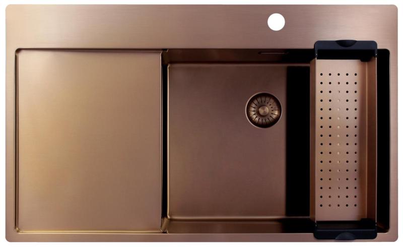 Pure.Sink Exclusivo Miedziany zlew z obszarem ociekającym 86x52 cm Tapwing po prawej stronie PEX5086RT-62