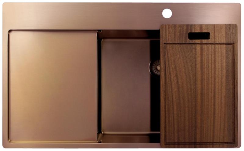 Pure.Sink Exclusivo Miedziany zlew z obszarem ociekającym 86x52 cm Tapwing po prawej stronie PEX5086RT-62