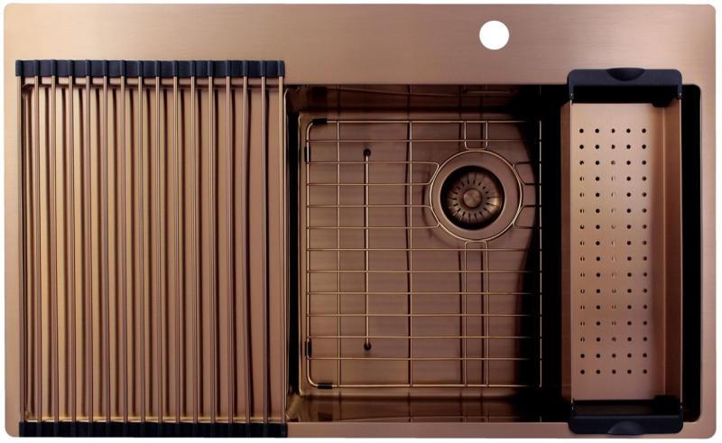 Pure.Sink Exclusivo Miedziany zlew z obszarem ociekającym 86x52 cm Tapwing po prawej stronie PEX5086RT-62