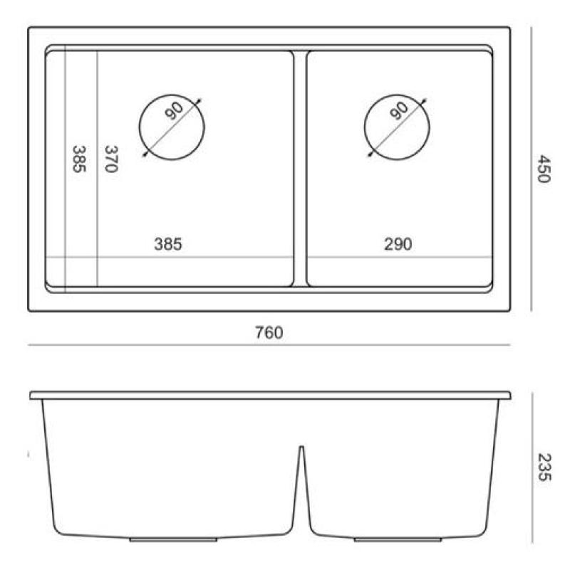 Quadri Newport II Podwójny Biały Granitowy Zlew Nadblatowy 76x45 cm z Miedzianą Wtyczką 1208971358