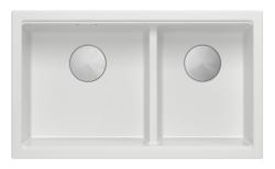 Quadri Newport II Podwójny Biały Granitowy Zlew Podblatowy 702 x 390 mm z korkiem ze stali nierdzewnej 1208971383