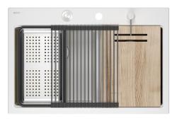 Quadri Hard Rock Podwójny Biały Granitowy Zlew Nawierzchniowy 76x50 cm z korkiem ze stali nierdzewnej i akcesoriami 1208971398