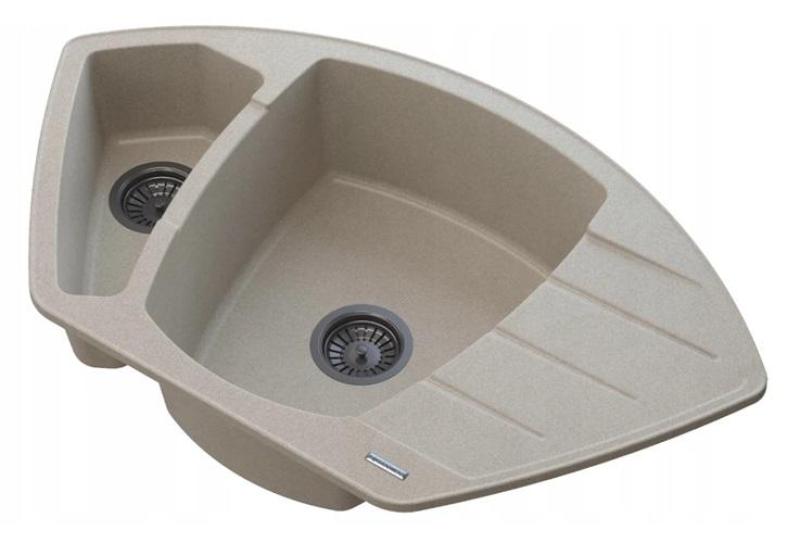 Graniteland Monte Granitowy beżowy Zlew narożny do montażu 901x538mm z wtyczką ze stali nierdzewnej 1208971414