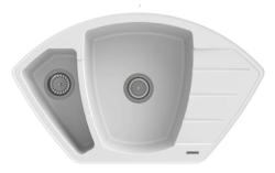 Graniteland Monte Granitowy biały zlew narożny do montażu 901x538mm z korkiem ze stali nierdzewnej 1208971415