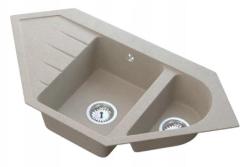 Graniteland Amiata Granitowy beżowy narożny zlew nablatowy 955 x 489 mm z korkiem ze stali nierdzewnej 1208971417