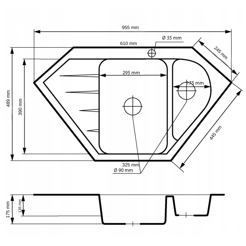 Graniteland Amiata Granitowy beżowy narożny zlew nablatowy 955 x 489 mm z korkiem ze stali nierdzewnej 1208971417