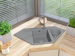 Graniteland Amiata Granitowy szary narożny zlew nablatowy 955 x 489 mm z korkiem ze stali nierdzewnej 1208971419