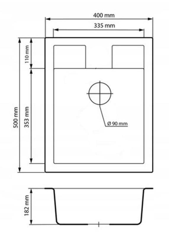 Graniteland Prest Granitowy Arduin wygląd zlewu Tapwing z otworem na kran montaż na wierzchu 400x500mm z korkiem ze stali nierdzewnej 1208971420
