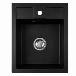 Graniteland Prest Granitowy czarny zlew Tapwing z otworem na kran, montaż na wierzchu 400x500mm z korkiem ze stali nierdzewnej 1208971421