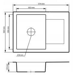Graniteland Nex Granitowy czarny zlew z obszarem ociekania 574x464 mm 1208971428