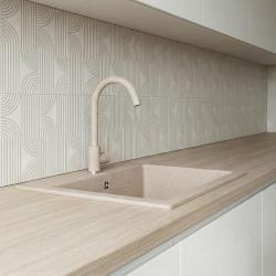 Graniteland Nera Granitowy Zlew 45x42 cm Beżowy Montaż z Otworem na Kran i Stalową Wtyczką RVS 1208971434