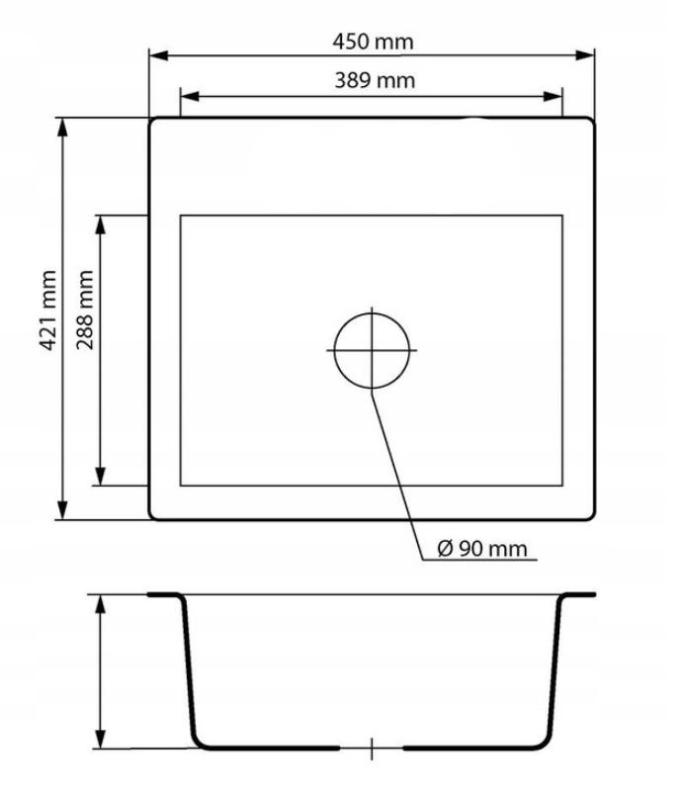 Graniteland Nera Granitowy Zlew 45x42 cm Beżowy Montaż z Otworem na Kran i Stalową Wtyczką RVS 1208971434