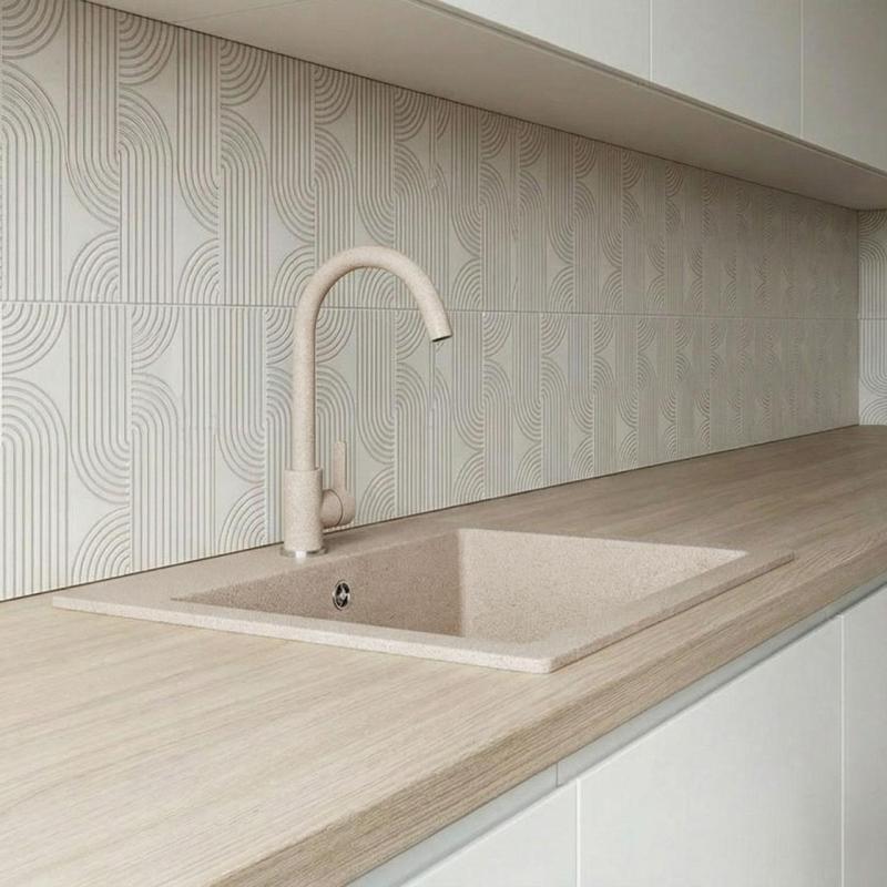 Graniteland Nera Granitowy Zlew 45x42 cm Beżowy Montaż z Otworem na Kran i Stalową Wtyczką RVS 1208971434