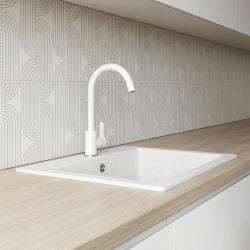 Graniteland Nera Granitowy Zlew 45x42 cm Biały Montaż z Otworem na Kran i Stalową Wtyczką 1208971435