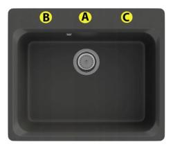 Graniteland Vastone Granitowy Zlew 619x522 mm Czarny, Montaż na Blacie z Otworem na Baterię i Stalową Wtyczką RVS 1208971443