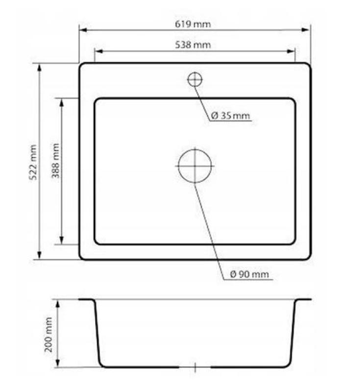 Graniteland Vastone Granitowy Zlew 619x522 mm Beżowy Nadbudowa z Otworem na Kran i Stalową Wtyczką RVS 1208971444
