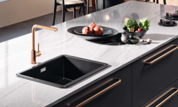 Ausmann Ceramic Ember Ceramiczny Matowy Czarny Zlewozmywak - Montaż Górny i Dolny 54 x 40 cm z Złotą Wtyczką 1208971496