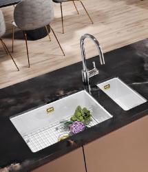 Ausmann Ceramic Ember Ceramiczny Biały Półzlewozmywak montowany od góry i dołu 174 x 400 mm z Złotym korkiem 1208971501