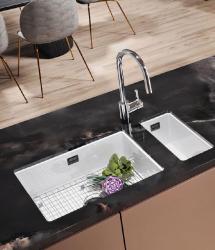 Ausmann Ceramic Ember Ceramiczny Biały Półzlewozmywak Nawierzchnia i Podszafkowy 174 x 400 mm z metalową zatyczką w kolorze Gun metal 1208971503