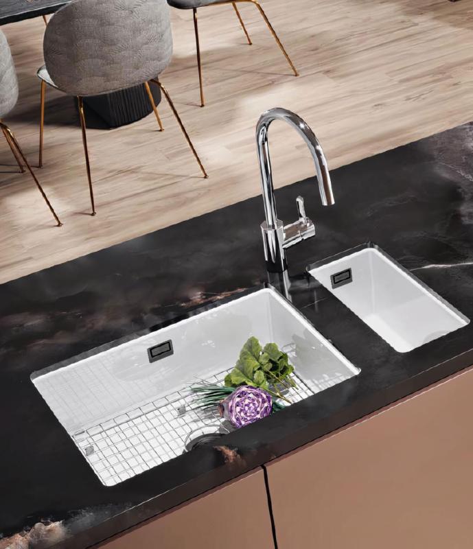 Ausmann Ceramic Ember Ceramiczny Biały Półzlewozmywak Nawierzchnia i Podszafkowy 174 x 400 mm z metalową zatyczką w kolorze Gun metal 1208971503