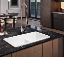 Ausmann Ceramic Ember Keramiczny Biały Półtorej Komory Zlew Nakładany i Podbudowany 733 x 401 mm z Metalowymi Korkami w Kolorze Gun Metal 1208971520