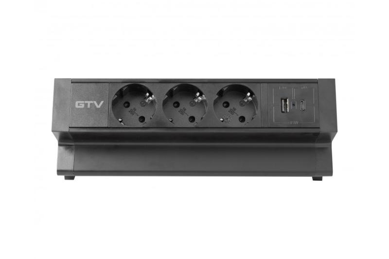 Gniazdo meblowe BASCO, 3xSHUKO, USB A+C, kabel 1,5 m, czarne