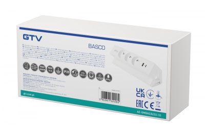 Gniazdo meblowe Basco, 3 x gniazdo z uziemieniem, USB A+C, kabel 1,5 m, białe z montażem