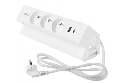 Gniazdo meblowe Basco, 3 x gniazdo z uziemieniem, USB A+C, kabel 1,5 m, białe z montażem