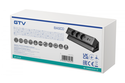 Gniazdo meblowe Basco, 3 x gniazdo z uziemieniem, USB A+C, kabel 1,5 m, czarne z montażem