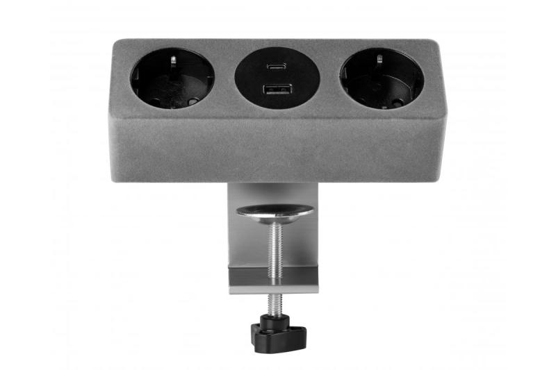 Gniazdo meblowe SOFITO, 2xSCHUKO, USB A+C, kabel 1,5 m, szary flock