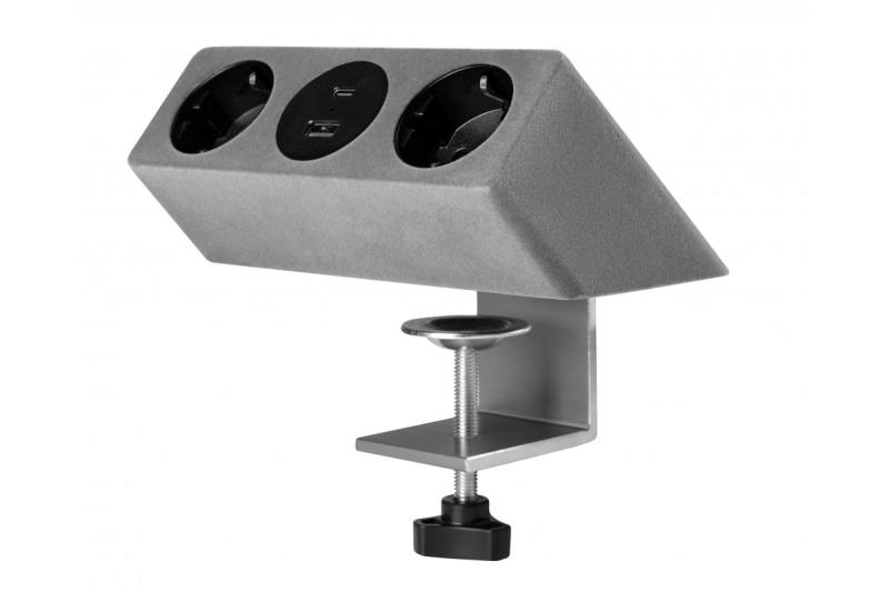 Gniazdo meblowe SOFITO, 2xSCHUKO, USB A+C, kabel 1,5 m, szary flock