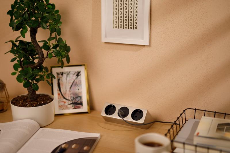 Gniazdo meblowe SOFITO, 2xSCHUKO, USB A+C, kabel 1,5 m, stal nierdzewna