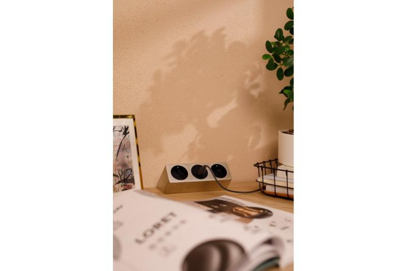 Gniazdo meblowe SOFITO, 2xSCHUKO, USB A+C, kabel 1,5 m, stal nierdzewna