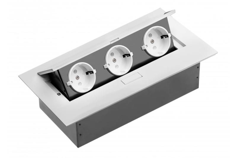 Gniazdo meblowe, 3xSCHUKO, kabel 1,5 m, biały