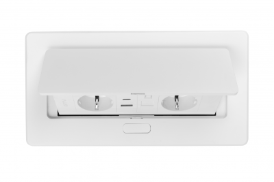 Gniazdo meblowe MULTISOFT, 2xSCHUKO, USB A+C, RJ45, kabel 1,5 m, białe