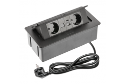 Gniazdo meblowe MULTISOFT, 2xSHUKO, USB A+C, RJ45, kabel 1,5 m, czarne
