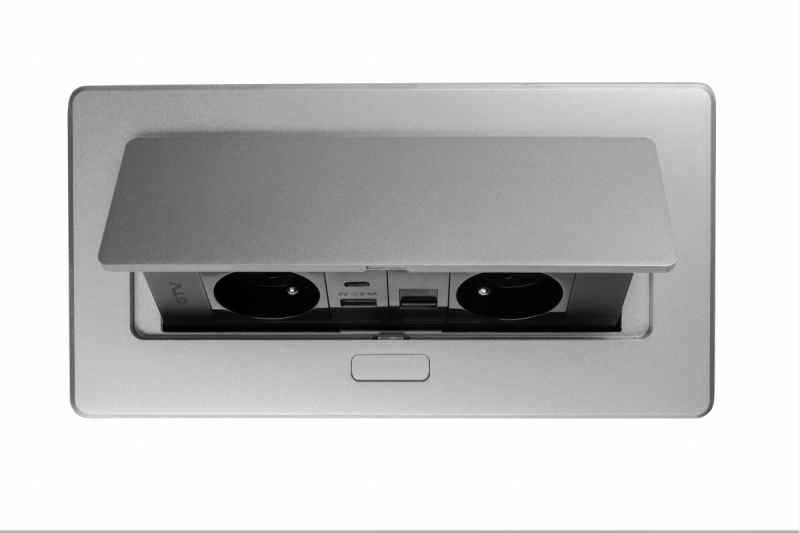 Gniazdo meblowe MULTISOFT, 2xSCHUKO, USB A+C, RJ45, kabel 1,5 m, aluminium