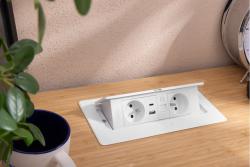 MULTISOFT Gniazdo Meblowe 2x Gniazdo z Uziemieniem, USB A+C, RJ45, Kabel Zasilający z Wtyczką, Białe