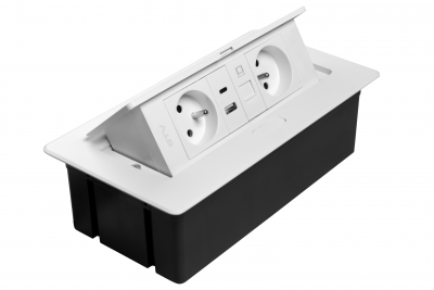 MULTISOFT Gniazdo Meblowe 2x Gniazdo z Uziemieniem, USB A+C, RJ45, Kabel Zasilający z Wtyczką, Białe