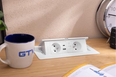 MULTISOFT Gniazdo Meblowe 2x Gniazdo z Uziemieniem, USB A+C, RJ45, Kabel Zasilający z Wtyczką, Białe