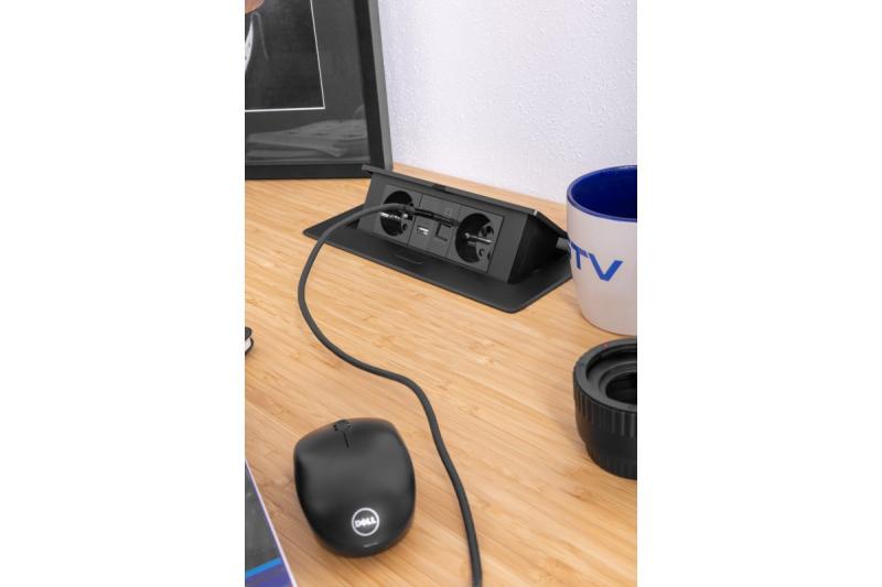 MULTISOFT Gniazdo Meblowe 2x Gniazdo z Uziemieniem, USB A+C, RJ45, Kabel Zasilający z Wtyczką, Czarny