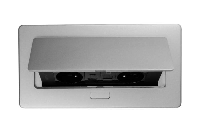 Gniazdo meblowe MULTISOFT 2x gniazdo z uziemieniem, USB A+C, RJ45, kabel zasilający z wtyczką, aluminium