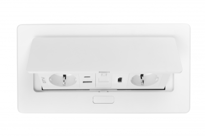 Gniazdo meblowe MULTISOFT, 2xSCHUKO, USB A+C, RJ45, HDMI, kabel 1,5 m, białe