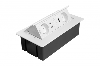 Gniazdo meblowe MULTISOFT, 2xSCHUKO, USB A+C, RJ45, HDMI, kabel 1,5 m, białe