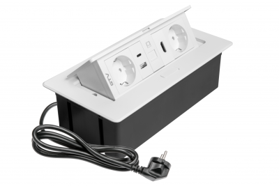 Gniazdo meblowe MULTISOFT, 2xSCHUKO, USB A+C, RJ45, HDMI, kabel 1,5 m, białe