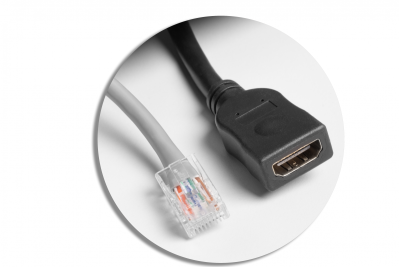 Gniazdo meblowe MULTISOFT, 2xSCHUKO, USB A+C, RJ45, HDMI, kabel 1,5 m, białe