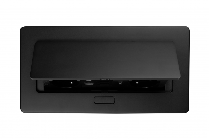 Gniazdo meblowe MULTISOFT, 2xSHUKO, USB A+C, RJ45, kabel HDMI 1,5 m, czarny