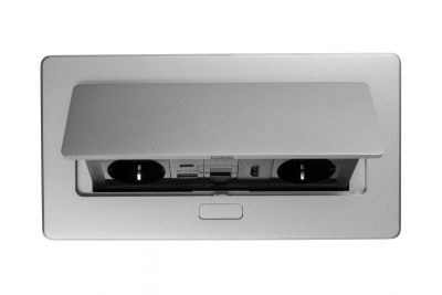 Gniazdo meblowe MULTISOFT, 2xSCHUKO, USB A+C, RJ45, kabel HDMI 1,5 m, aluminium