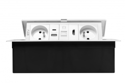 Gniazdo meblowe MULTISOFT 2x gniazdo z uziemieniem, USB A+C, RJ45, HDMI, kabel zasilający z wtyczką, białe
